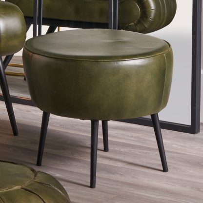 An Image of Pacific Donato Leather Footstool Dark Grey