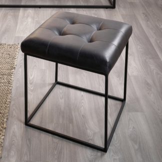 An Image of Pacific Arlo Leather Footstool Arlo Steel Grey