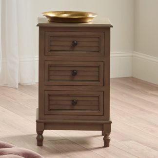 An Image of Pacific Ashwell 3 Drawer Bedside Table, Taupe Pine Taupe