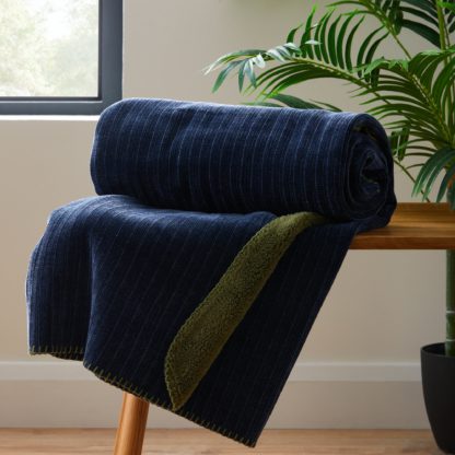 An Image of Chenille Stripe Reversible 130cm x 180cm Throw Navy