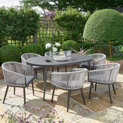 6a29df78b99138fc3c6a493b141c7522740cff819f6f7b3e3aef24957f10f9e4.jpg An Image of Crescent 6 Seater Dining Set Grey