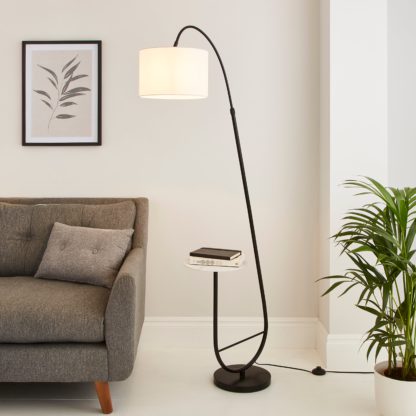 An Image of Huxley Extendable Arc Floor Lamp with Table Black