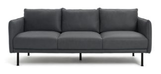 An Image of Habitat Moore 4 Seater Leather Sofa - Dark Grey