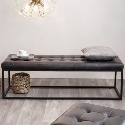 70e79bc273aa3840ea83e533b0cd9ae1d0b4105740f083212ea2a60fffda972a.jpg An Image of Pacific Arlo Leather Dining Bench Brown