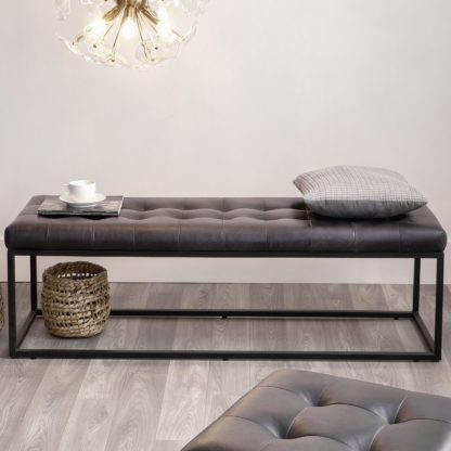 An Image of Pacific Arlo Leather Dining Bench Brown