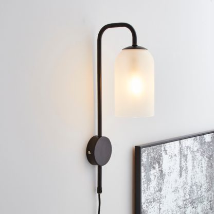 An Image of Palazzo Frosted Plug In Wall Lamp Black