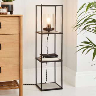 An Image of Aiko Midi Shelved Floor Lamp Black and Faux Marble Marble