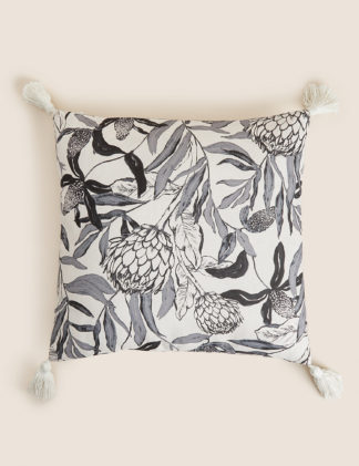 An Image of M&S Cotton Blend Floral Tasselled Cushion