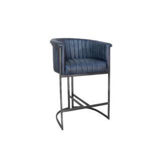 An Image of Burke Leather and Iron Bar Chair Blue