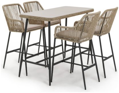 An Image of Habitat Malta 4 Seater Rattan Effect Garden Bar Set -Natural