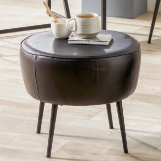 An Image of Pacific Donato Leather Footstool Dark Grey