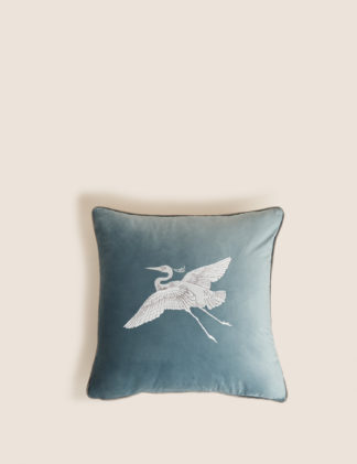 An Image of M&S Velvet Bird Embroidered Cushion