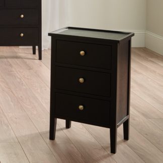 An Image of Pacific Chelmsford 3 Drawer Bedside Table, Black Painted Pine Black