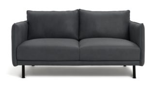 An Image of Habitat Moore 2 Seater Leather Sofa - Dark Grey