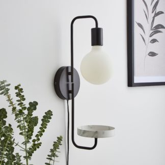 An Image of Aubrey Exposed Bulb Shelf Wall Light Black and Faux Marble Marble