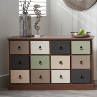 An Image of Pacific Loft 12 Drawer Sideboard, Pine Loft Pastel Drawers