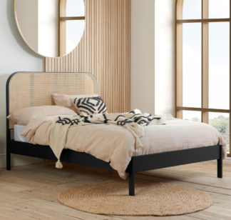 An Image of Margot Rattan Black Wooden Bed Frame - 5ft King Size
