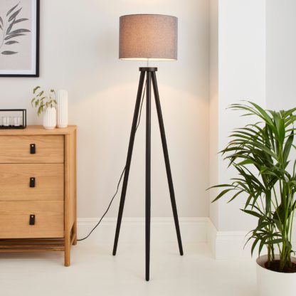 An Image of Jandia Wooden Tripod Floor Lamp Grey