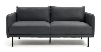 An Image of Habitat Moore 3 Seater Leather Sofa - Dark Grey