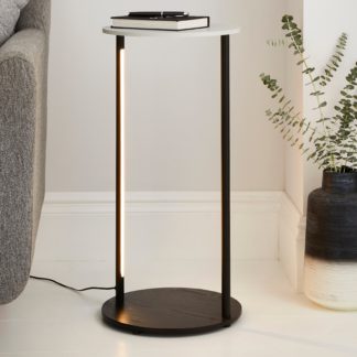 An Image of Aiko Side Table with 1 LED Light Black and Faux Marble Marble