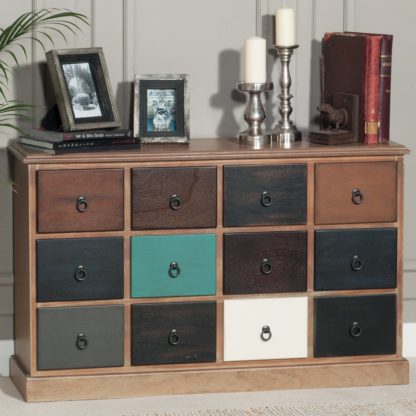 An Image of Pacific Loft 12 Drawer Sideboard, Pine Loft Pastel Drawers