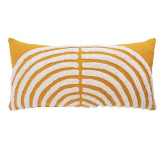 An Image of Habitat Geo Tufted Cushion - Yellow & White - 60x30cm