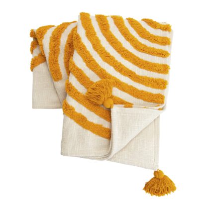 An Image of Habitat Geo Tufted Throw - White & Yellow - 125x150cm