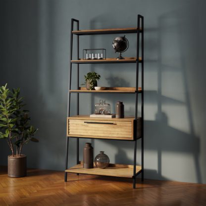 e0d44dcfa192d508c853396ce1bcdb55e7d553077f88262982b3a29e2091347e.jpg An Image of Bryant Tall Shelves Wood (Brown)