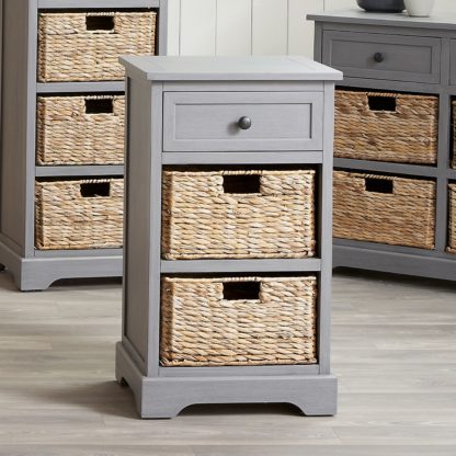 e86130816beca5ab23c56ba714a3da58658d2d1589abc15de1b5e0da96293d2f.jpg An Image of Pacific Devonshire 3 Drawer Slim Bedside Table, Grey Painted Pine Grey