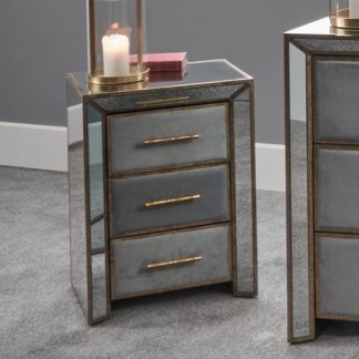 An Image of Pacific Brindisi 3 Drawer Bedside Table, Grey Velvet Grey
