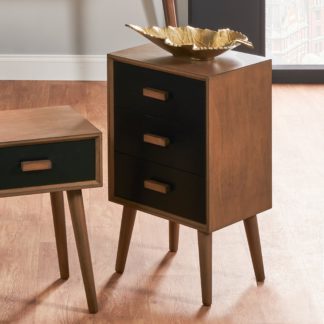 An Image of Pacific Klee 3 Drawer Bedside Table, Pine Black