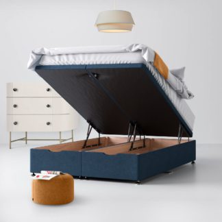An Image of Midnight Blue Fabric Ottoman Divan Bed - 4ft6 Double