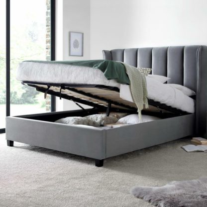 An Image of Aurora - King Size - Ottoman Storage Bed - Grey - Velvet - 5ft