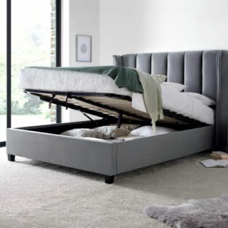 An Image of Aurora - Double - Ottoman Storage Bed - Grey - Velvet - 4ft6