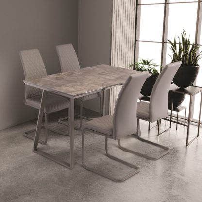 An Image of Paris Rectangular 4 Seater Dining Table Concrete Effect Glass Grey