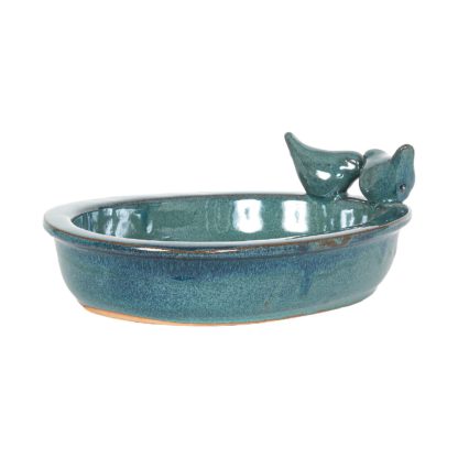 An Image of Chiswick Oval Ground Birdbath Teal 30cm