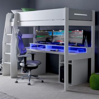 An Image of Urban - Single - PC Gaming High Sleeper Bed - White and Grey - Wood - 3ft