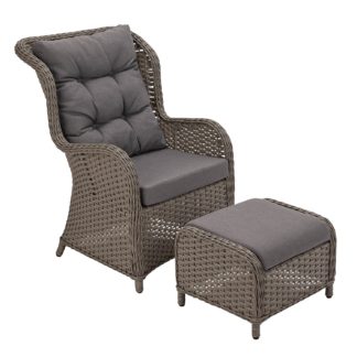 An Image of Argos Home Dave Rattan Effect Garden Chair and Stool - Grey