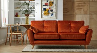 An Image of Habitat Isla 3 Seater Velvet Sofa - Orange