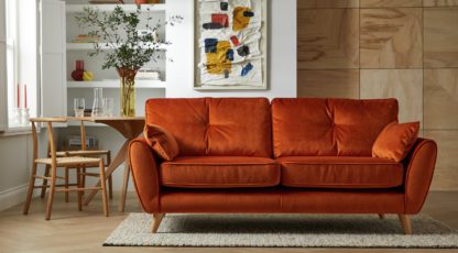 An Image of Habitat Isla 3 Seater Velvet Sofa - Orange