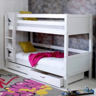 An Image of Nordic White Wooden Bunk Bed with Storage Drawers - EU Single