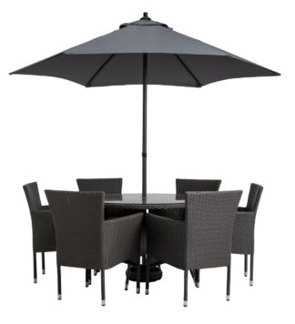 An Image of Argos Home 6 Seater Rattan Effect Patio Set - Grey