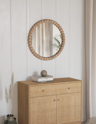An Image of M&S Wooden Round Bobbin Wall Mirror, Wood