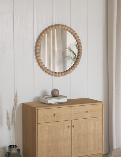 An Image of M&S Wooden Round Bobbin Wall Mirror, Wood