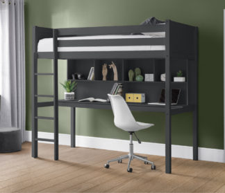 An Image of Titan - Single - High Sleeper - Desk and Storage - Dark Grey - Wooden - 3ft