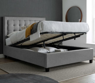 An Image of Brandon - Double - Ottoman Storage Bed - Grey - Fabric - 4ft6