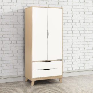 An Image of Kingston Beech and White Wooden 2 Door 2 Drawer Wardrobe