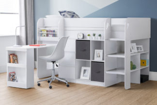 An Image of Saturn - Single - Mid Sleeper Bed - Storage and Desk - White - Wooden - 3ft