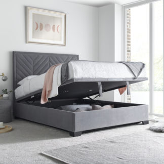 An Image of Watson - King Size - Ottoman Storage Bed - Grey - Fabric - 5ft