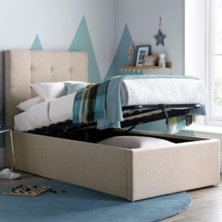 An Image of Candy - Single - Ottoman Storage Bed - Oatmeal Neutral - Fabric - 3ft